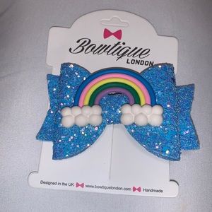 Cute blue glitter rainbow bow. Clip 🎀🌈💙